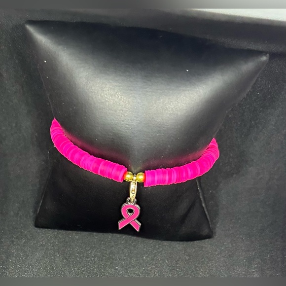 Pink Ribbon (Awareness) Heishi Charm Bracelet - Picture 2 of 6